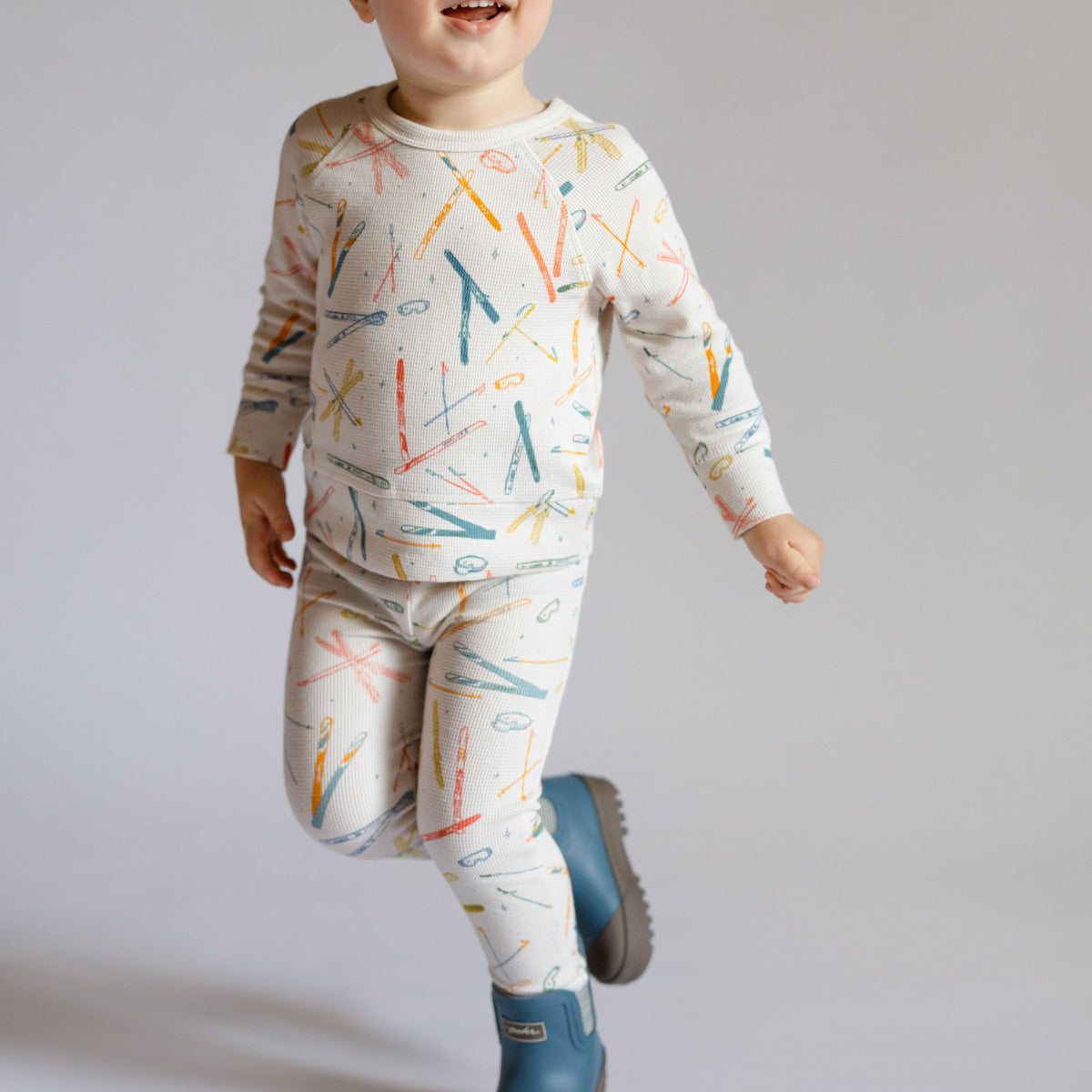 Petit Ski Long Sleeve Raglan Top - Apres- Matching Set on Toddler- Colorful Ski Print