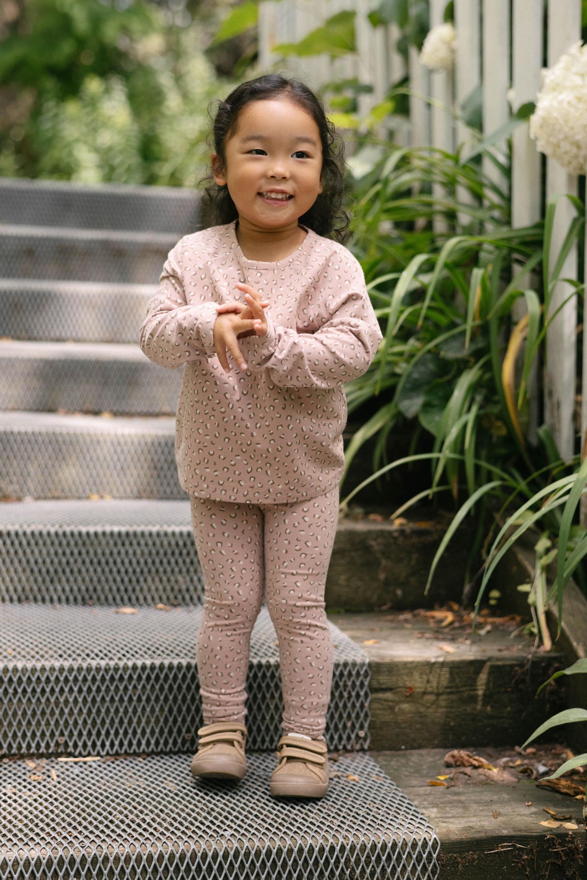 Essentials Raglan Long Sleeve Top - Spotted Pink- On Model- Front