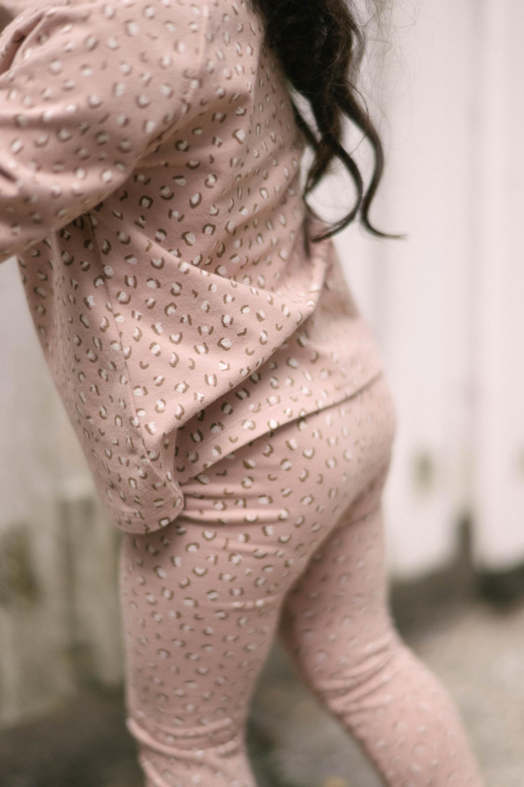 Essentials Raglan Long Sleeve Top - Spotted Pink- On Model- Up Close- Side