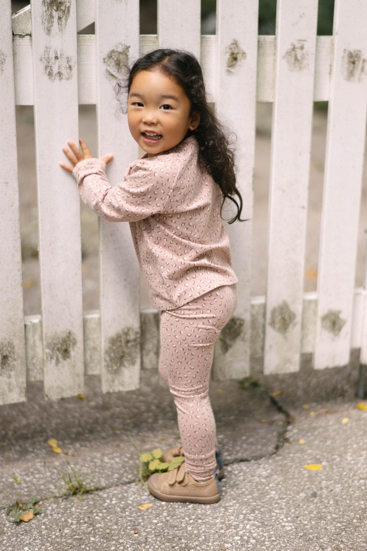Essentials Raglan Long Sleeve Top - Spotted Pink- On Mode- Side
