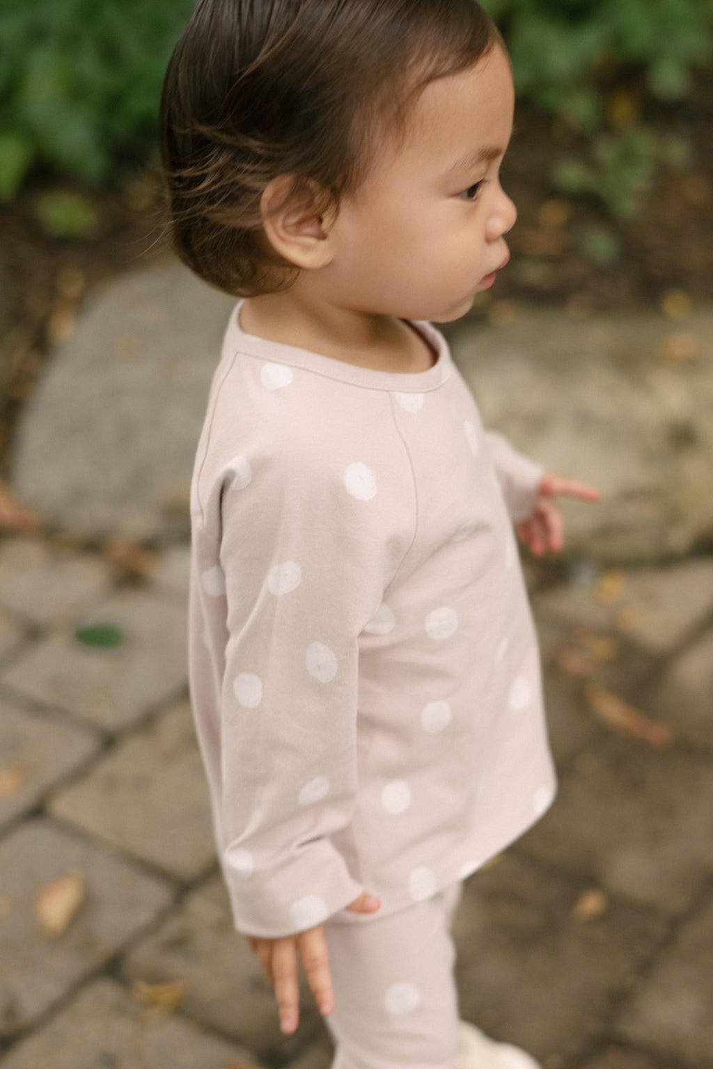 Essentials Raglan Long Sleeve Top - Pretty In Polka- On Model- Side View