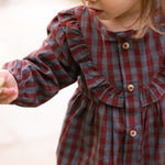 Gingham Dress - Mulberry/Harbor- On Model- Front- Up Close - Buttons
