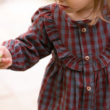 Gingham Dress - Mulberry/Harbor- On Model- Front- Up Close - Buttons