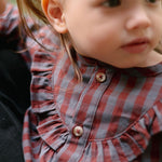 Gingham Dress - Mulberry/Harbor- Up Close- On Model