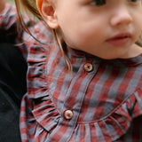 Gingham Dress - Mulberry/Harbor- Up Close- On Model