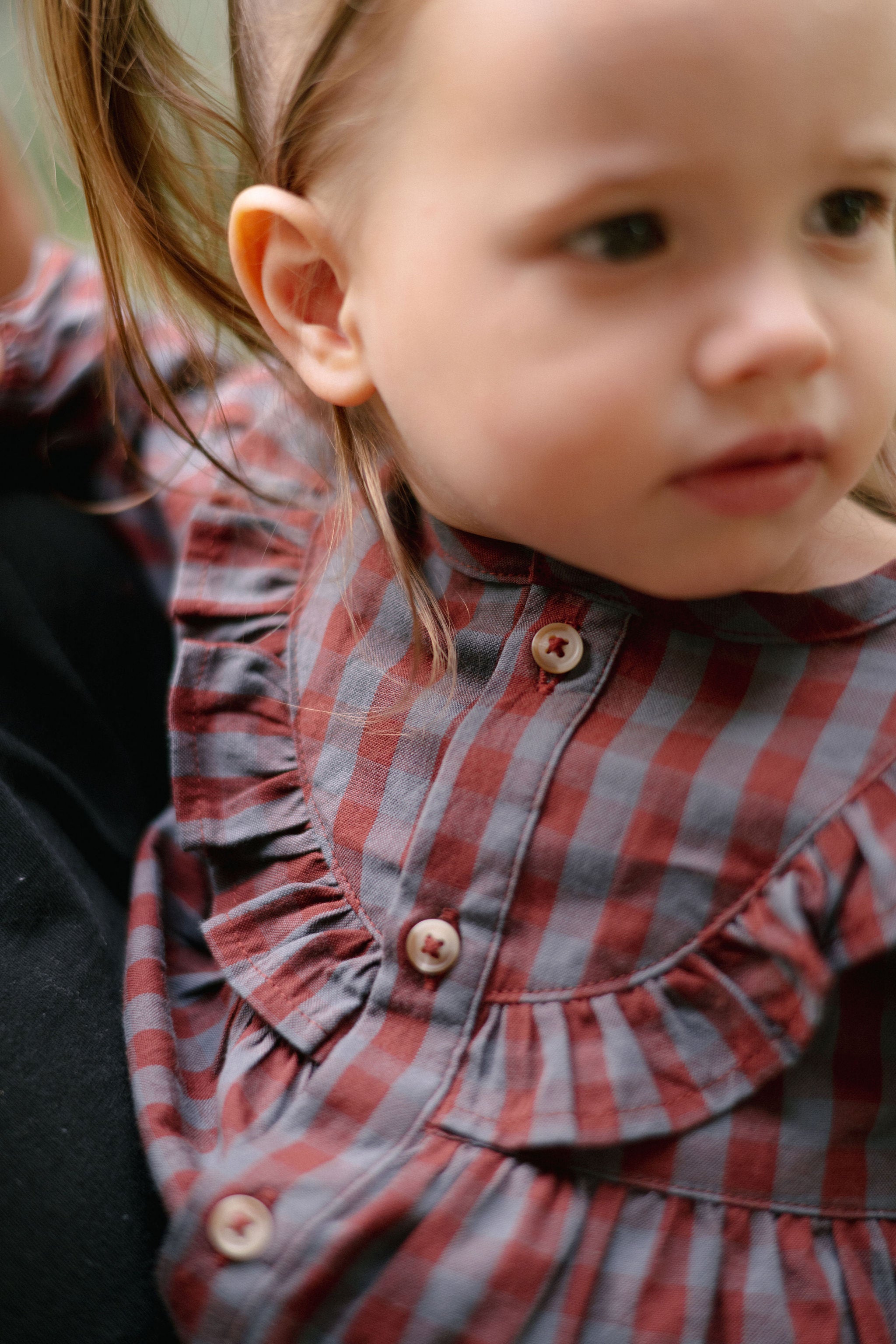 Gingham Dress - Mulberry/Harbor- Up Close- On Model