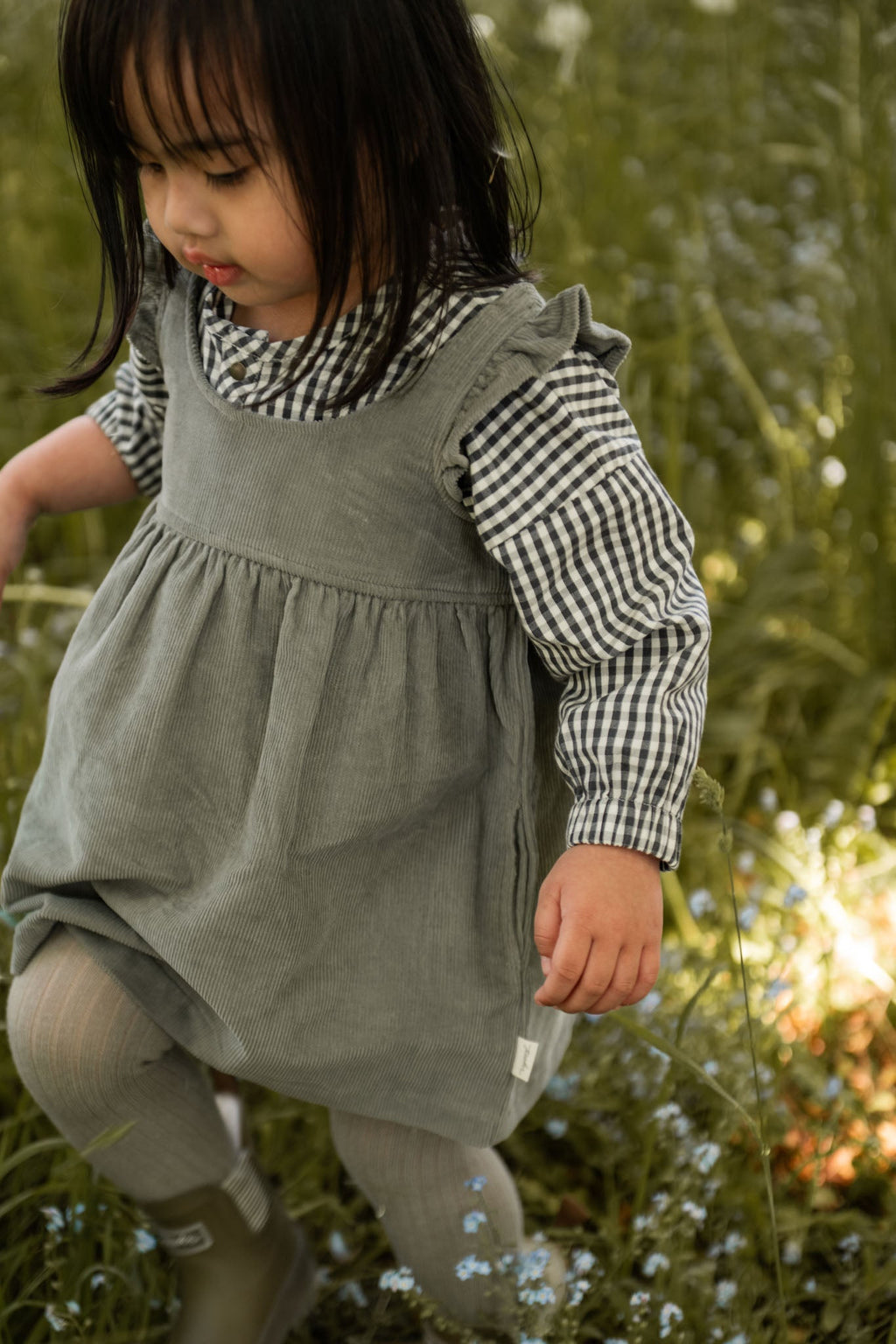 kids corduroy pinafore dress sage