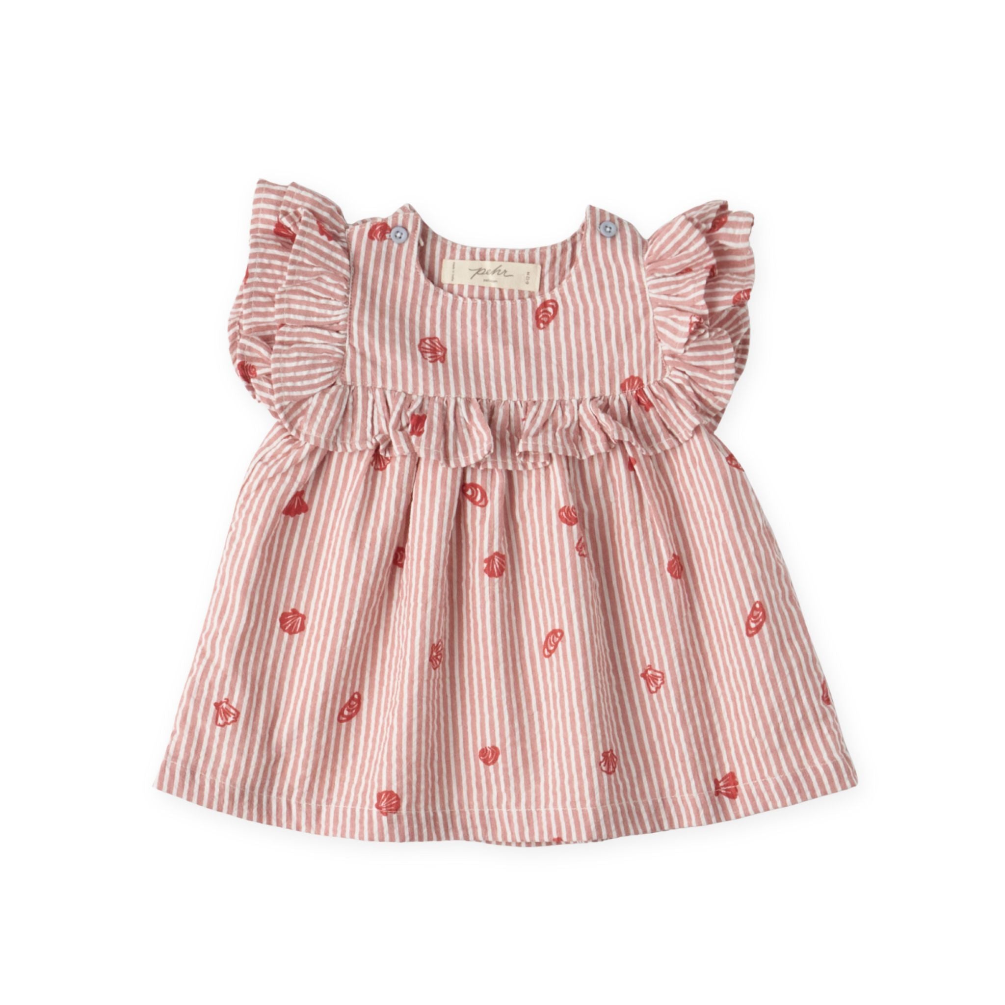 kids seersucker dress shell belle in reds pattern