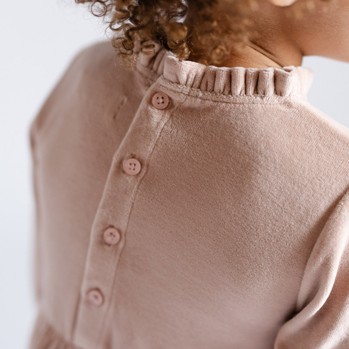 Velour Tiered Long Sleeves Dress - Rose Pink- Toddler Up Close Back Buttons