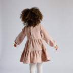 Velour Tiered Long Sleeves Dress - Rose Pink- Toddler Twirling- Soft- Tiers