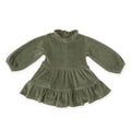 Velour Tiered Long Sleeves Dress - Pine- Front