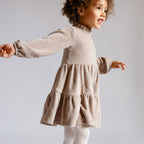 Velour Tiered Long Sleeves Dress - Rabbit- Toddler Twirling- Tiers- Soft