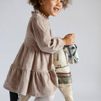 Velour Tiered Long Sleeves Dress - Rabbit- Toddler on Rocking Horse- Tiered-Soft