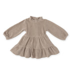 Velour Tiered Long Sleeves Dress - Rabbit- Front