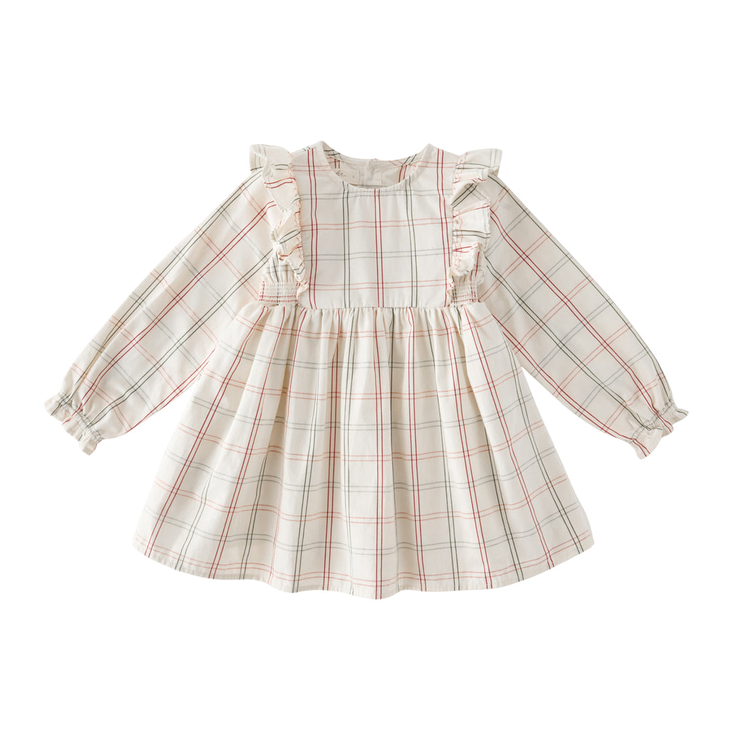 Holiday Check Ruffle Dress - Noel- Front