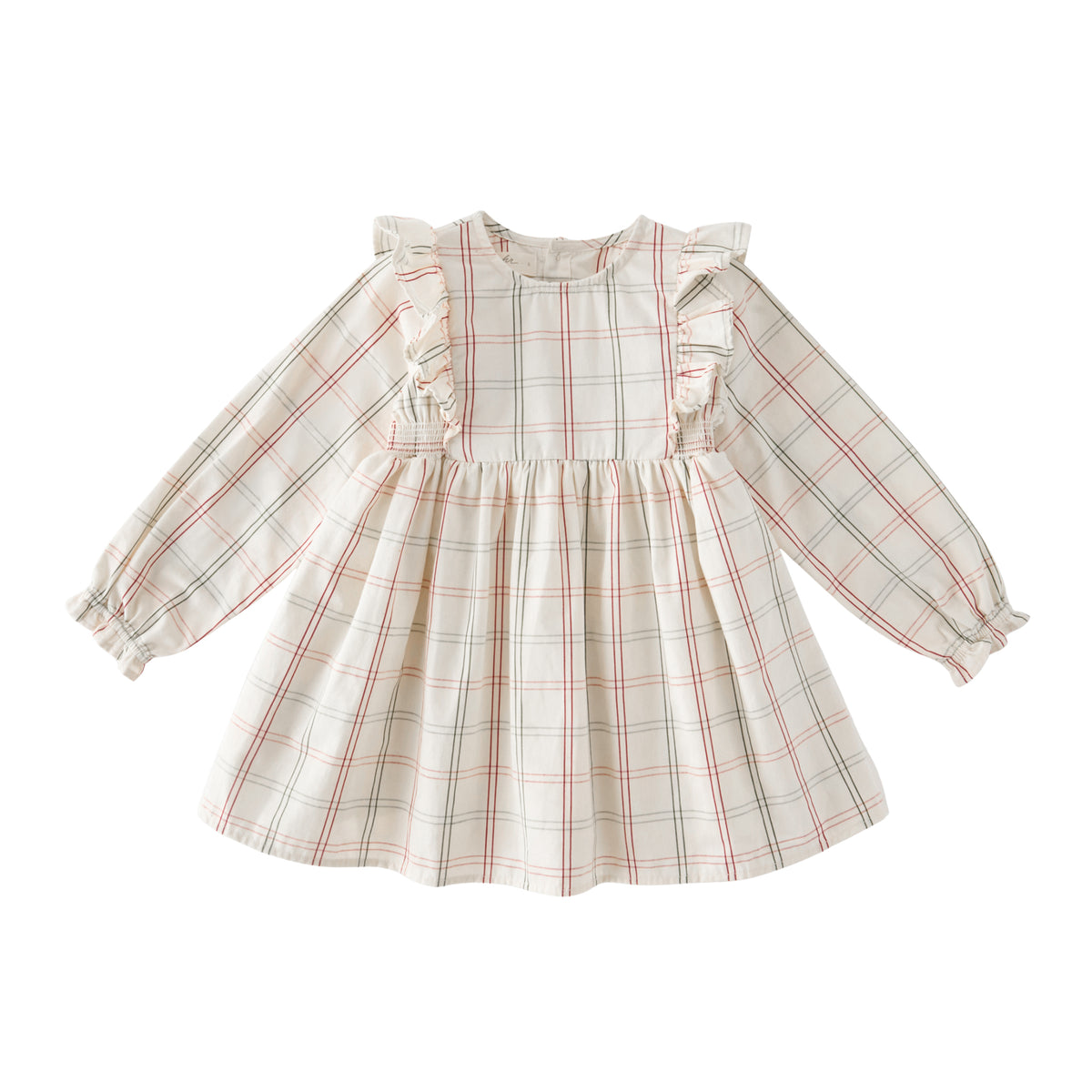 Holiday Check Ruffle Dress - Noel- Front