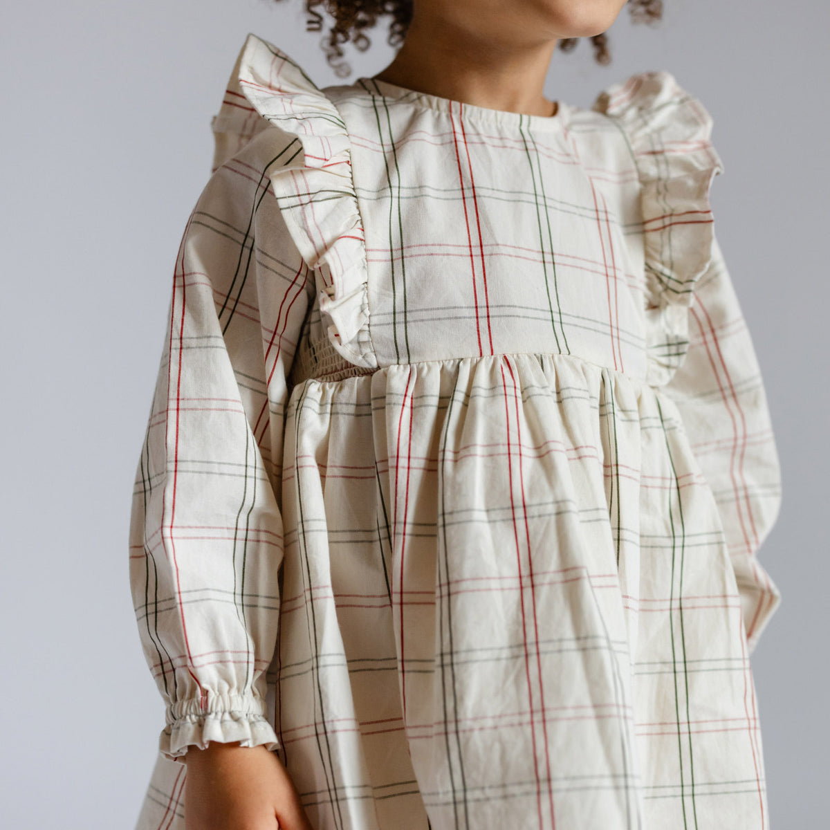 Holiday Check Ruffle Dress - Noel- On Toddler- Red and Green Windowpane