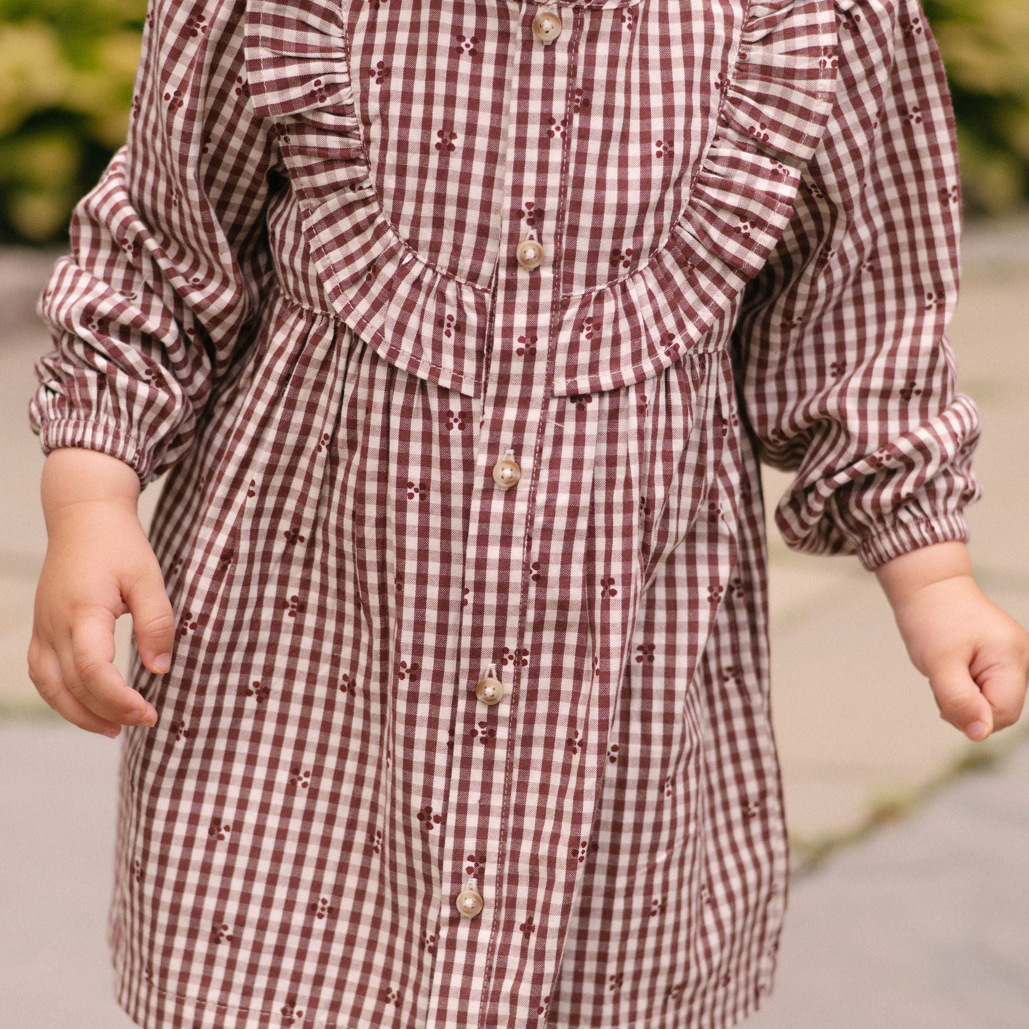 Printed Gingham Dress - Mulberry Clover- Front- On Model