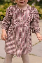 Printed Gingham Dress - Mulberry Clover- Front- On Model