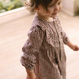 Printed Gingham Dress - Mulberry Clover- Front- On Model- Side