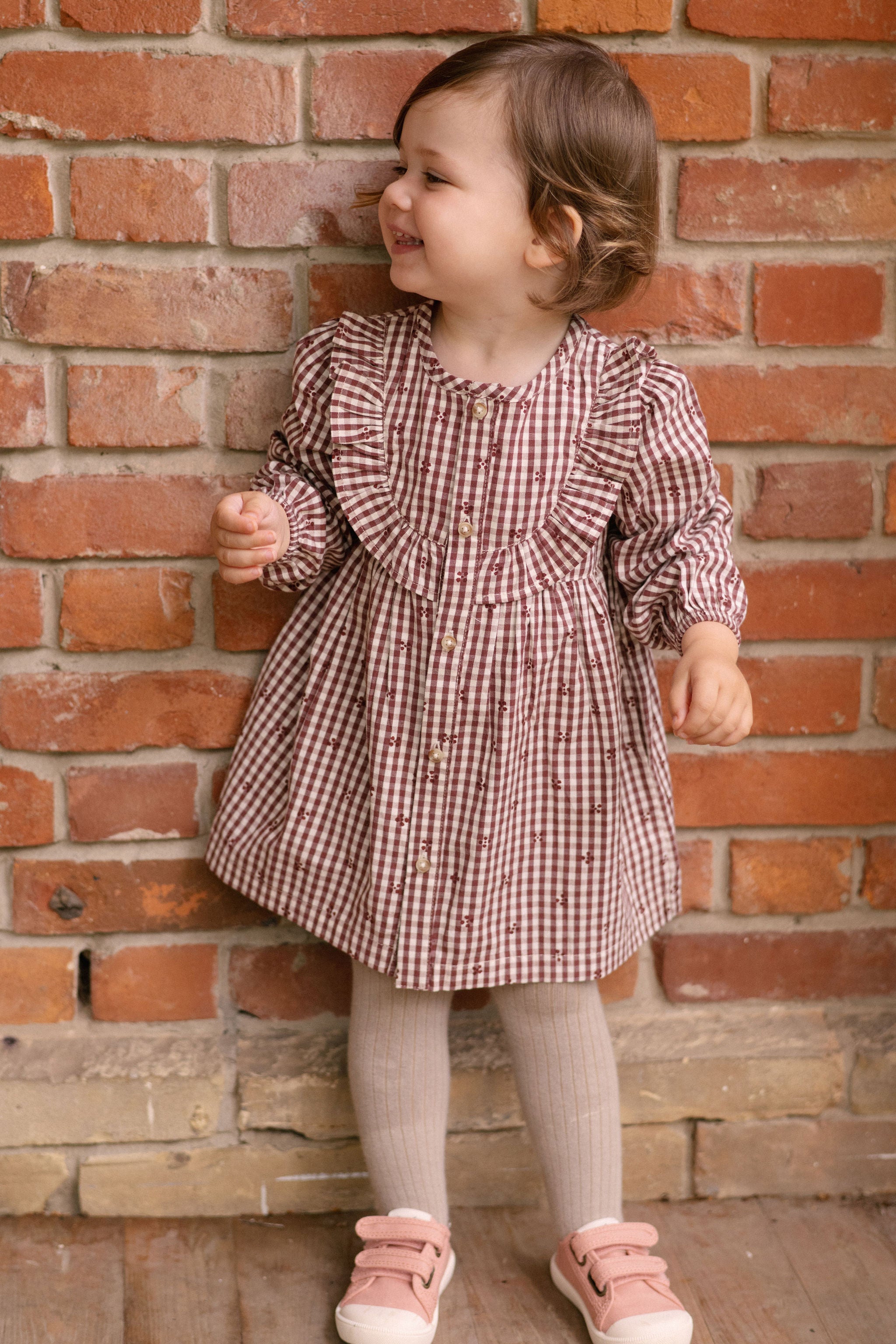 Printed Gingham Dress - Mulberry Clover- Front- On Model- Front