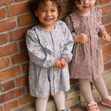 Printed Gingham Dress - Mulberry Clover- Front- On Model