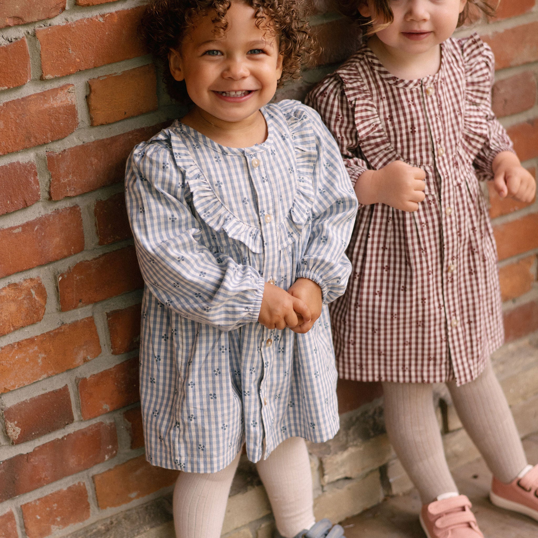 Printed Gingham Dress - Mulberry Clover- Front- On Model