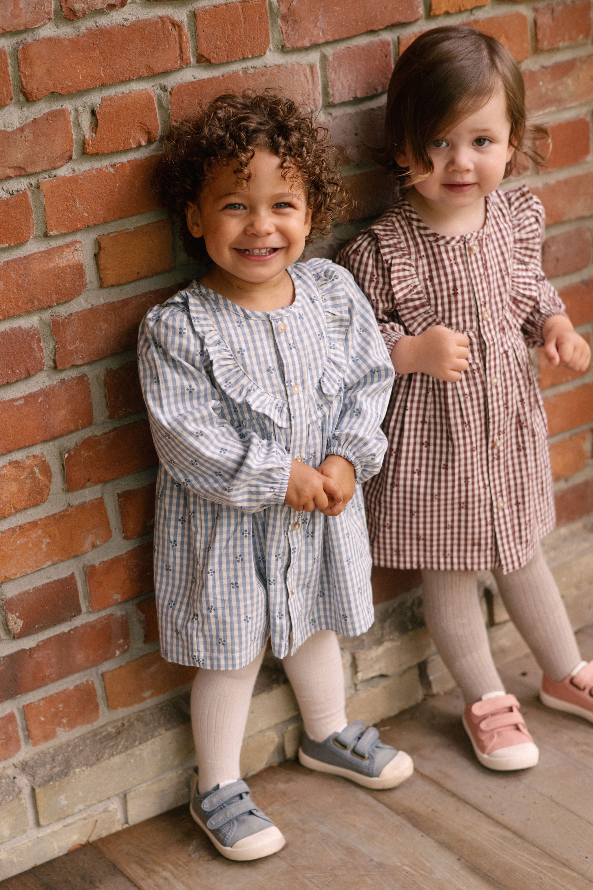 Printed Gingham Dress - Mulberry Clover- Front- On Model