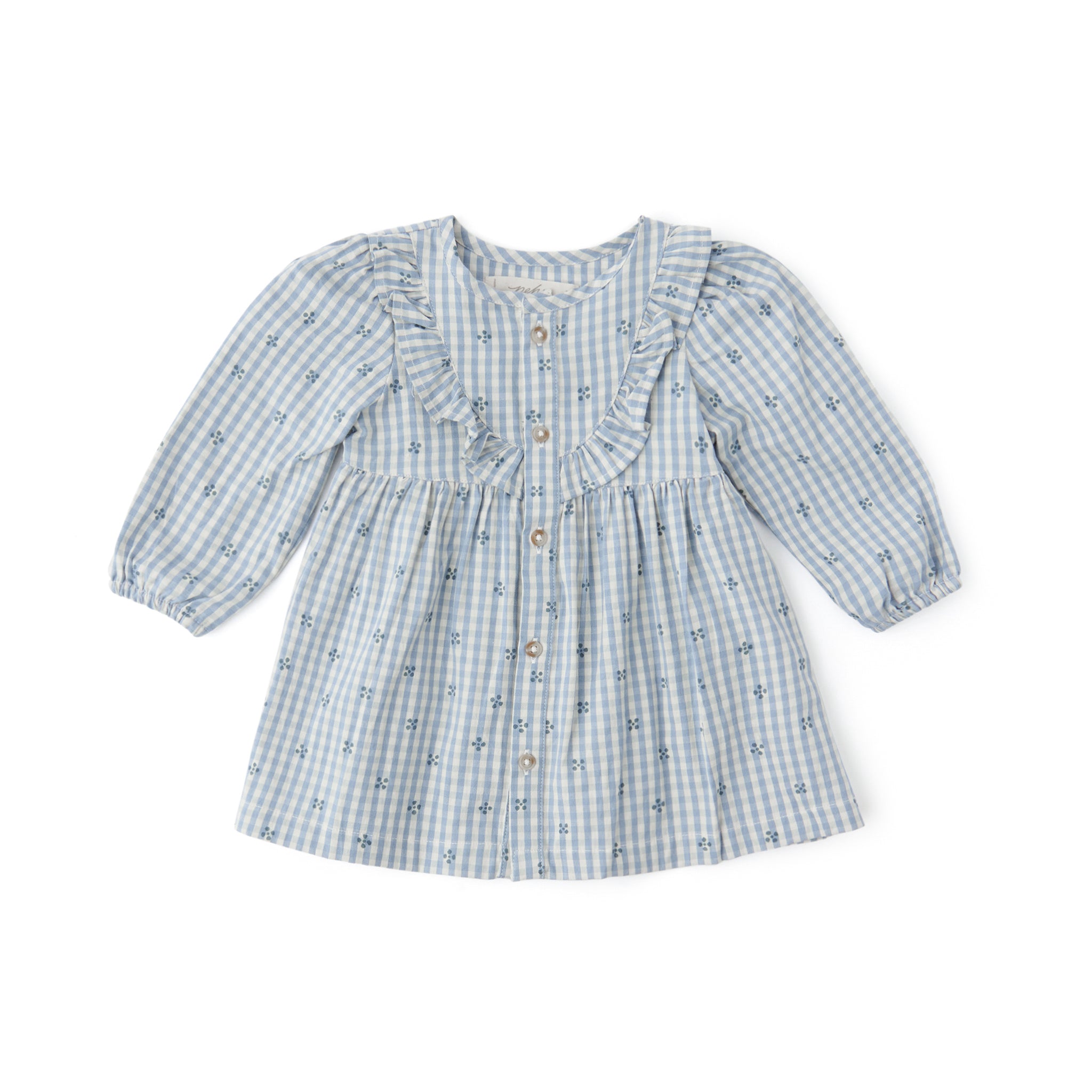 Printed Gingham Dress - Harbor Clover- Front