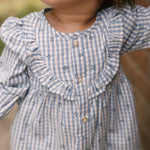 Printed Gingham Dress - Harbor Clover- Front- On Model- Up Close