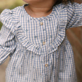 Printed Gingham Dress - Harbor Clover- Front- On Model- Up Close