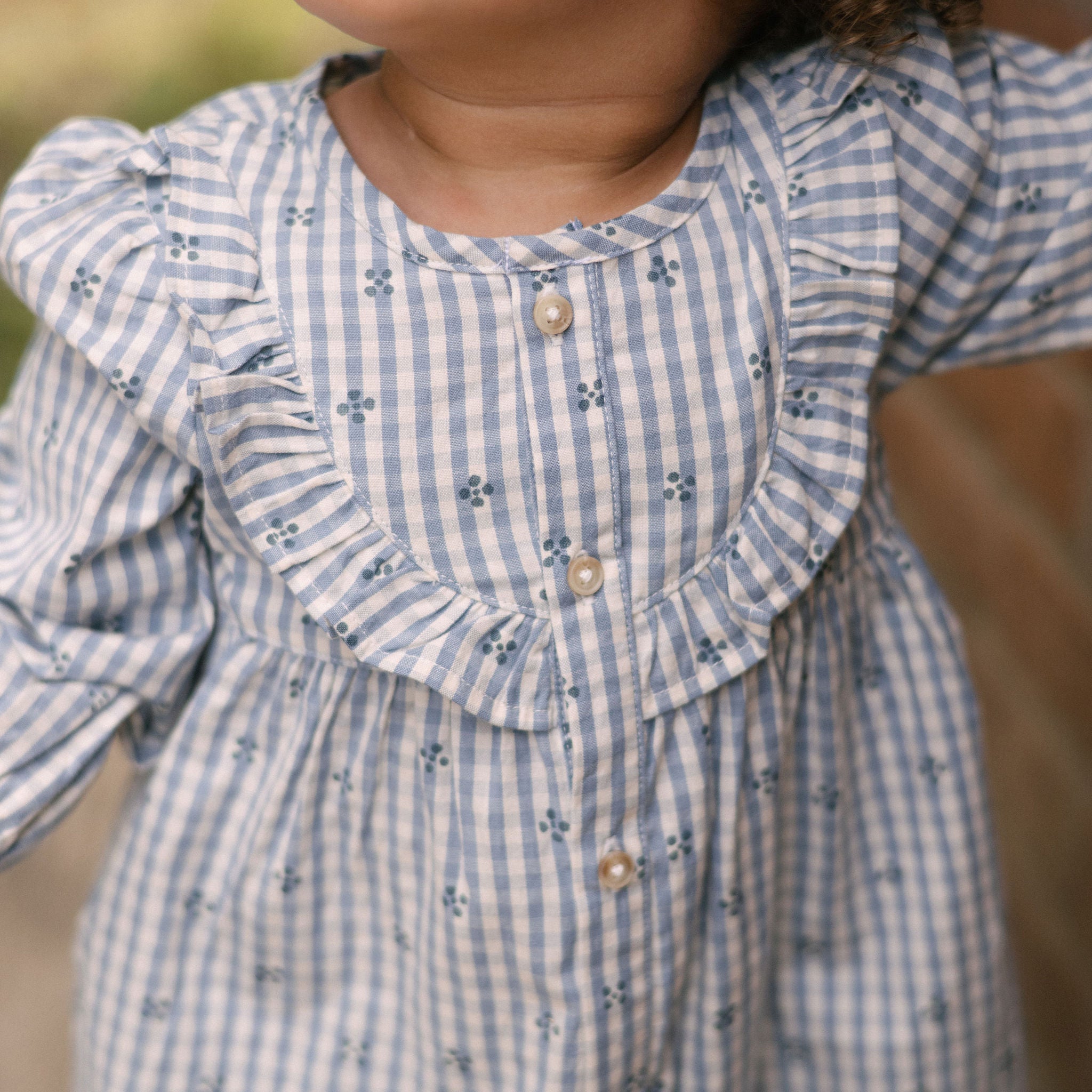 Printed Gingham Dress - Harbor Clover- Front- On Model- Up Close