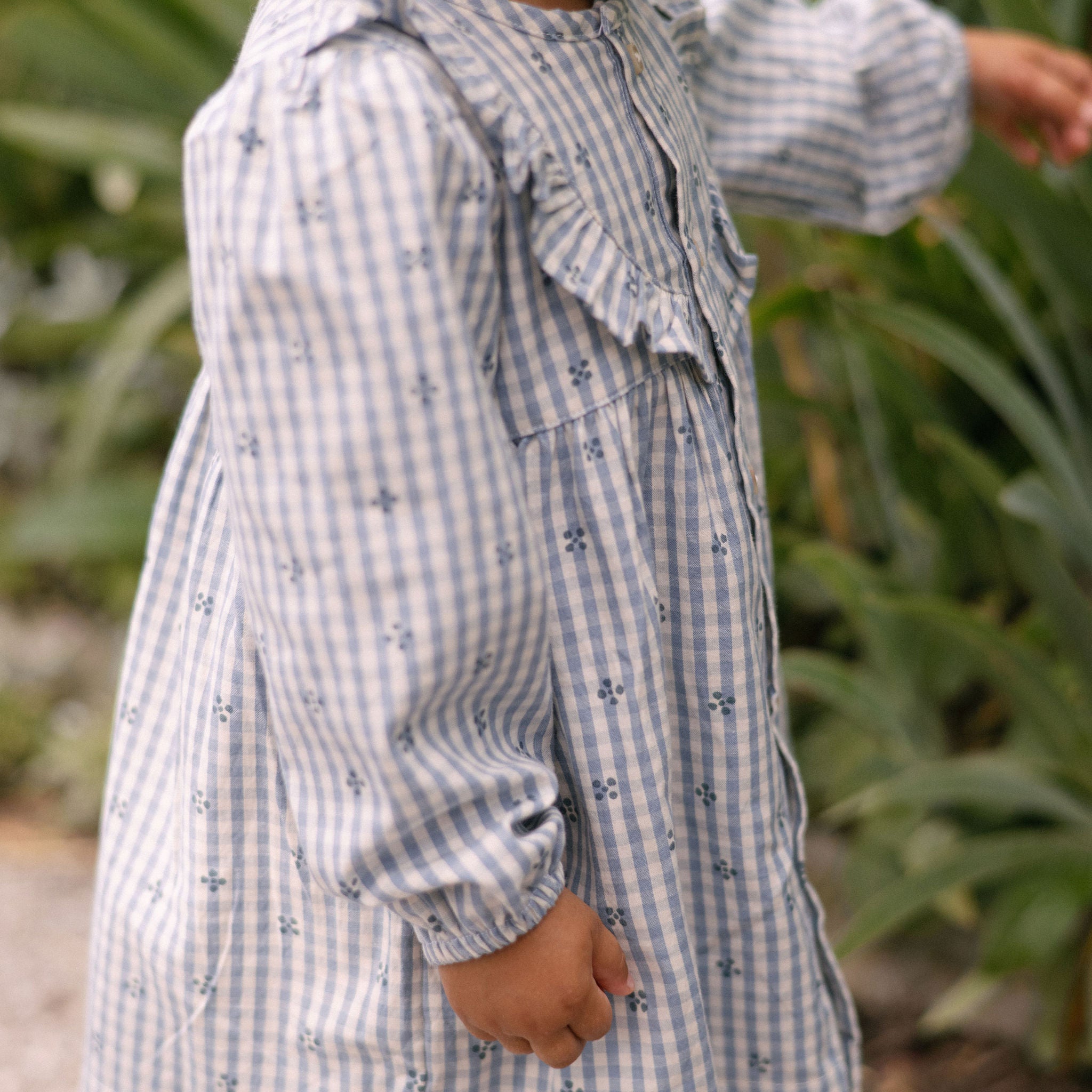 Printed Gingham Dress - Harbor Clover- On Model- Side