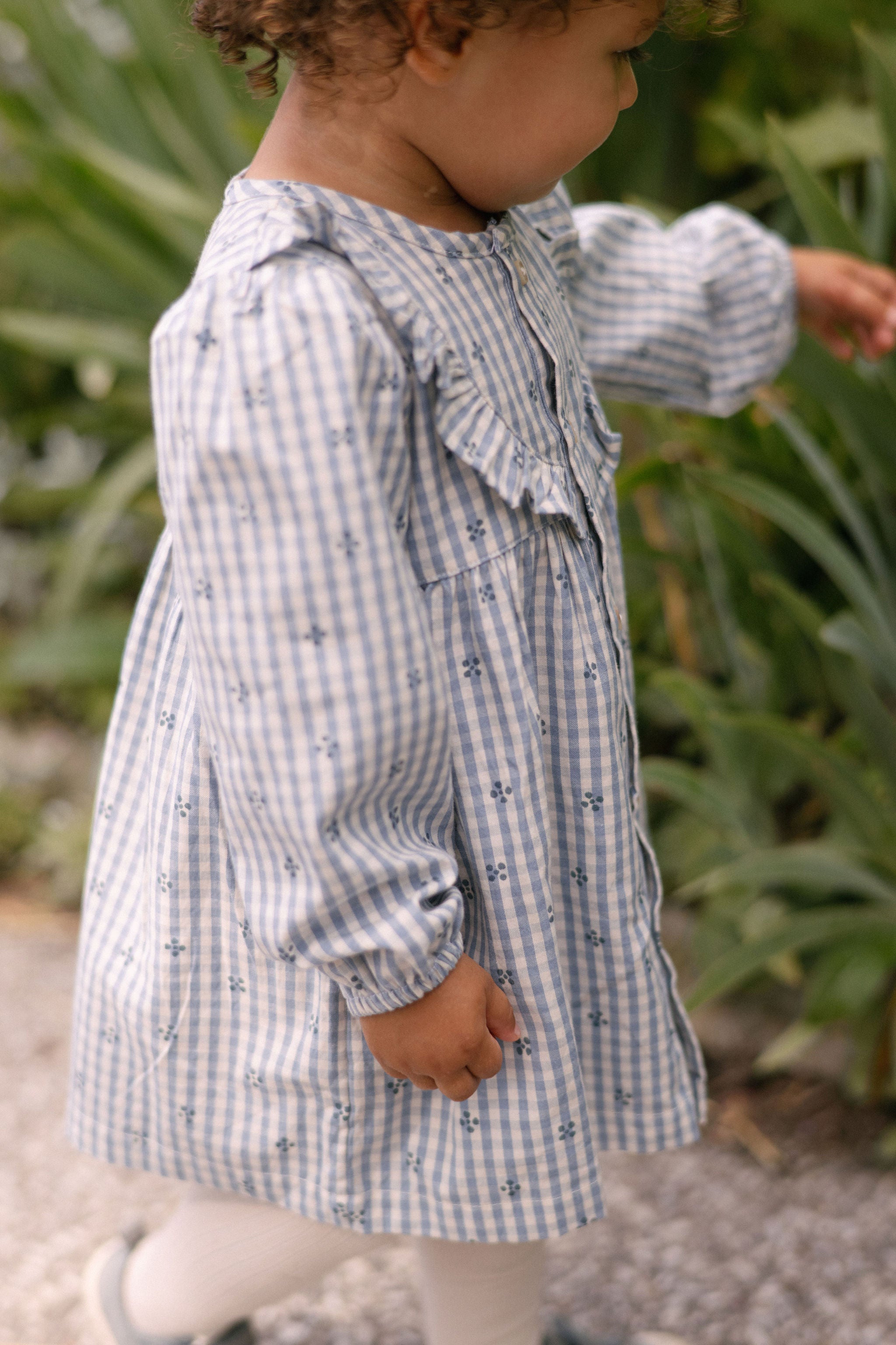 Printed Gingham Dress - Harbor Clover- On Model- Side
