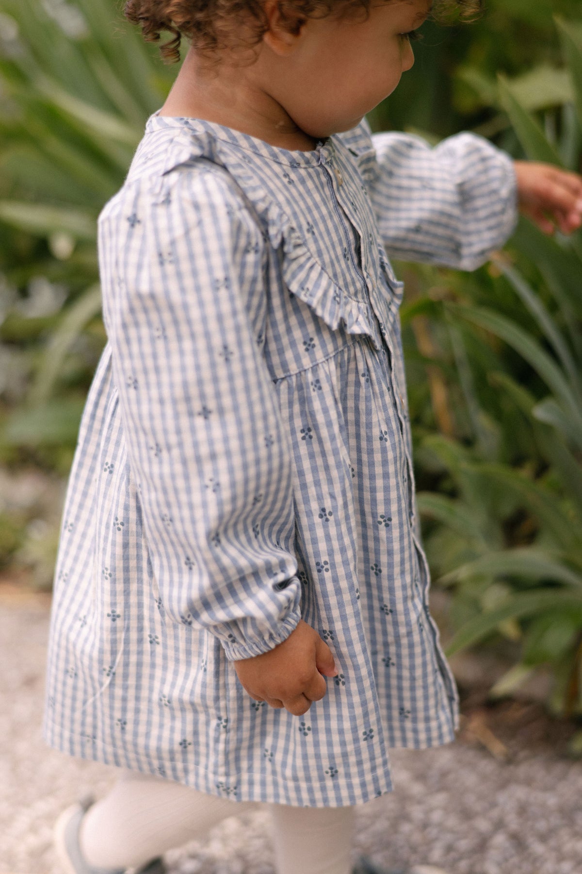 Printed Gingham Dress - Harbor Clover- On Model- Side