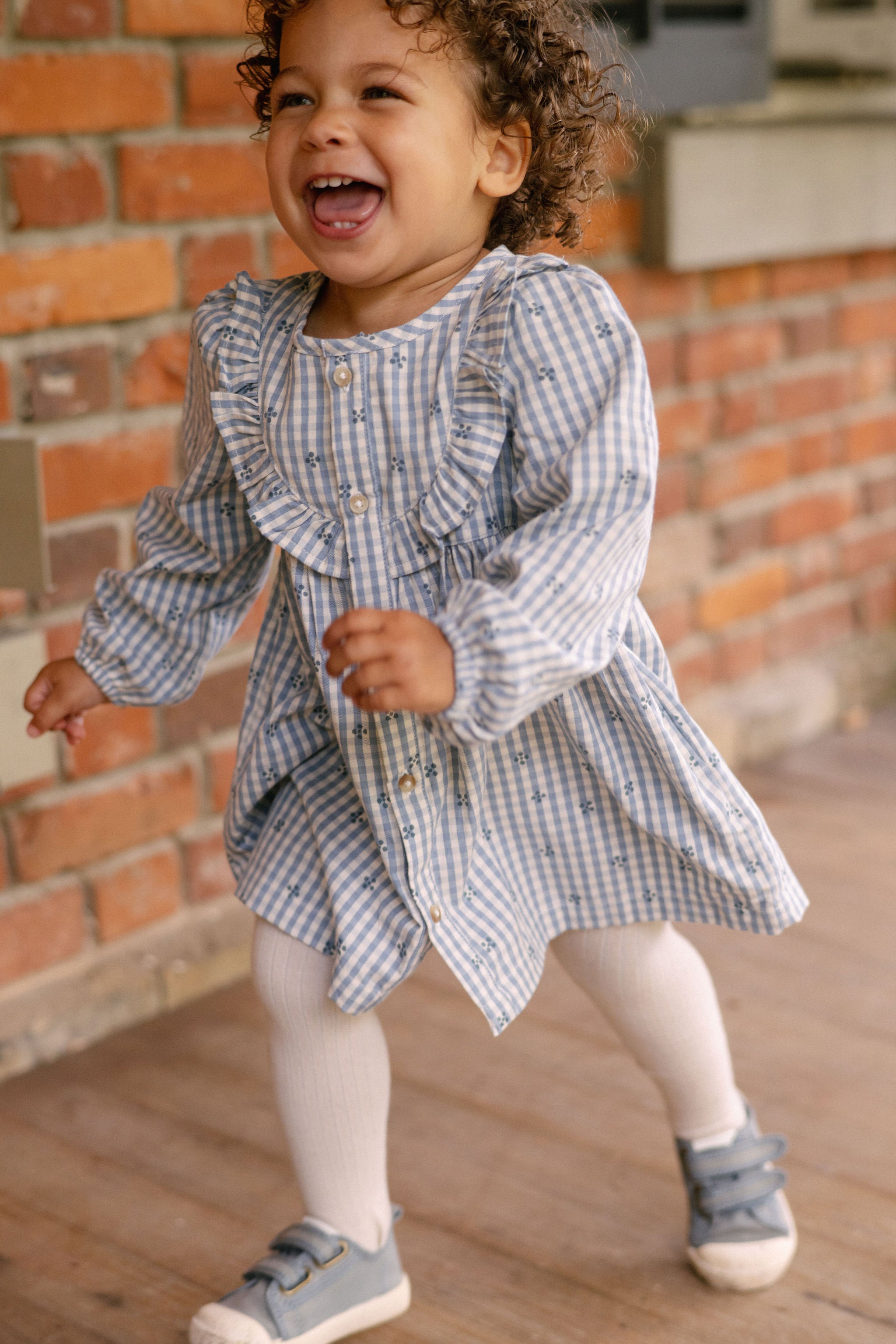 Printed Gingham Dress - Harbor Clover- Front- On Model