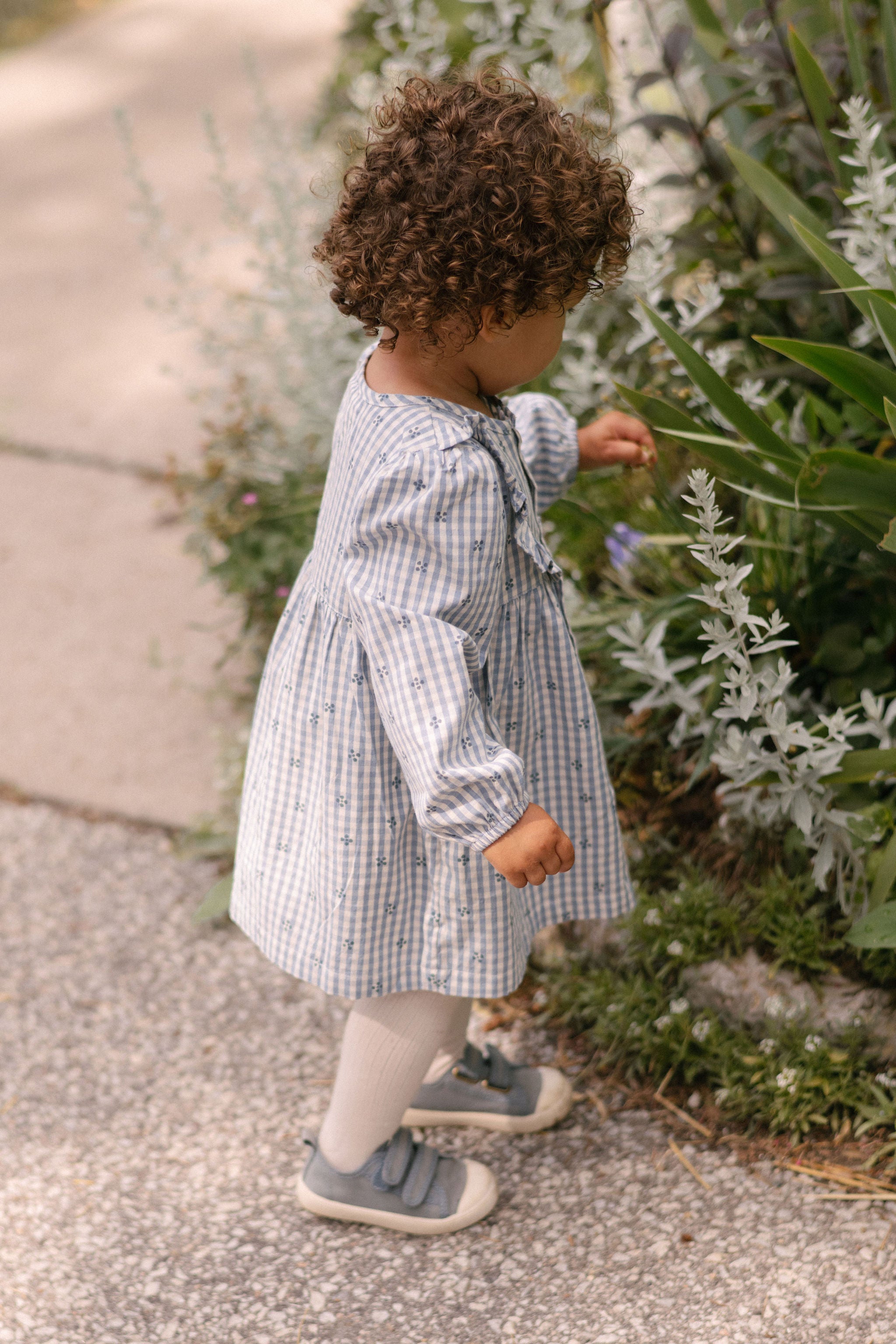 Printed Gingham Dress - Harbor Clover- On Model- Side