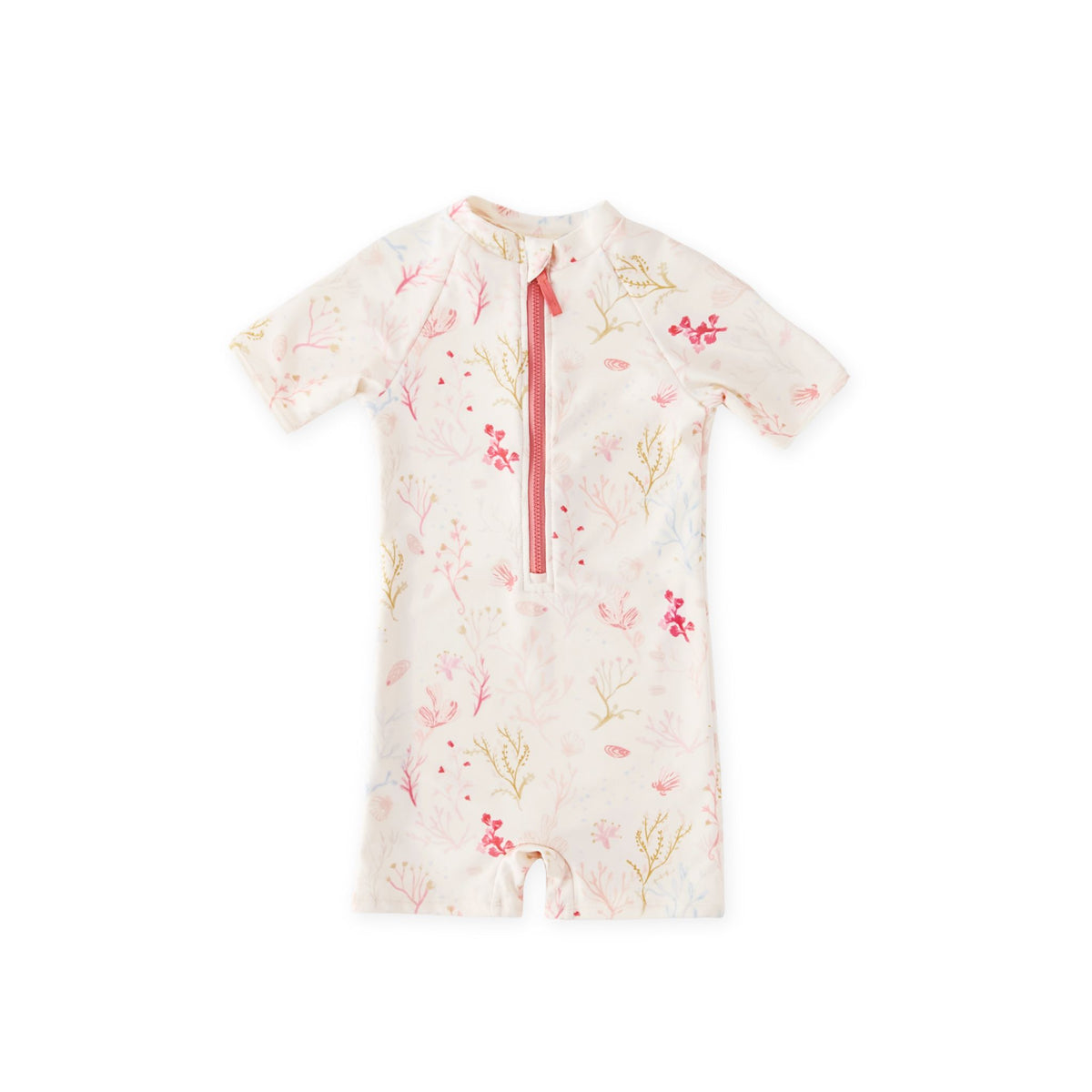 swim short sleeve one piece sea bloom in pinks pattern