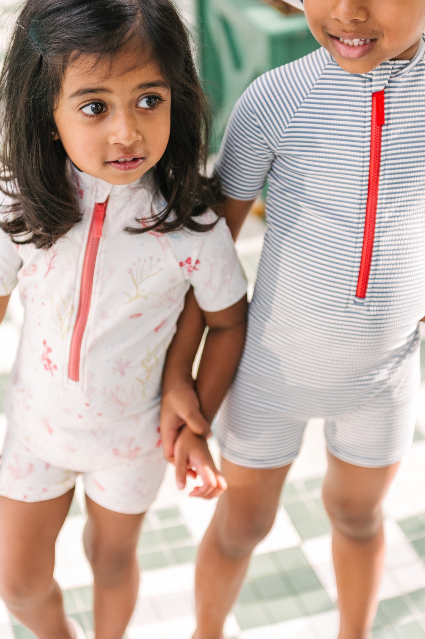 Swim Short Sleeve One-Piece - Seersucker Ink