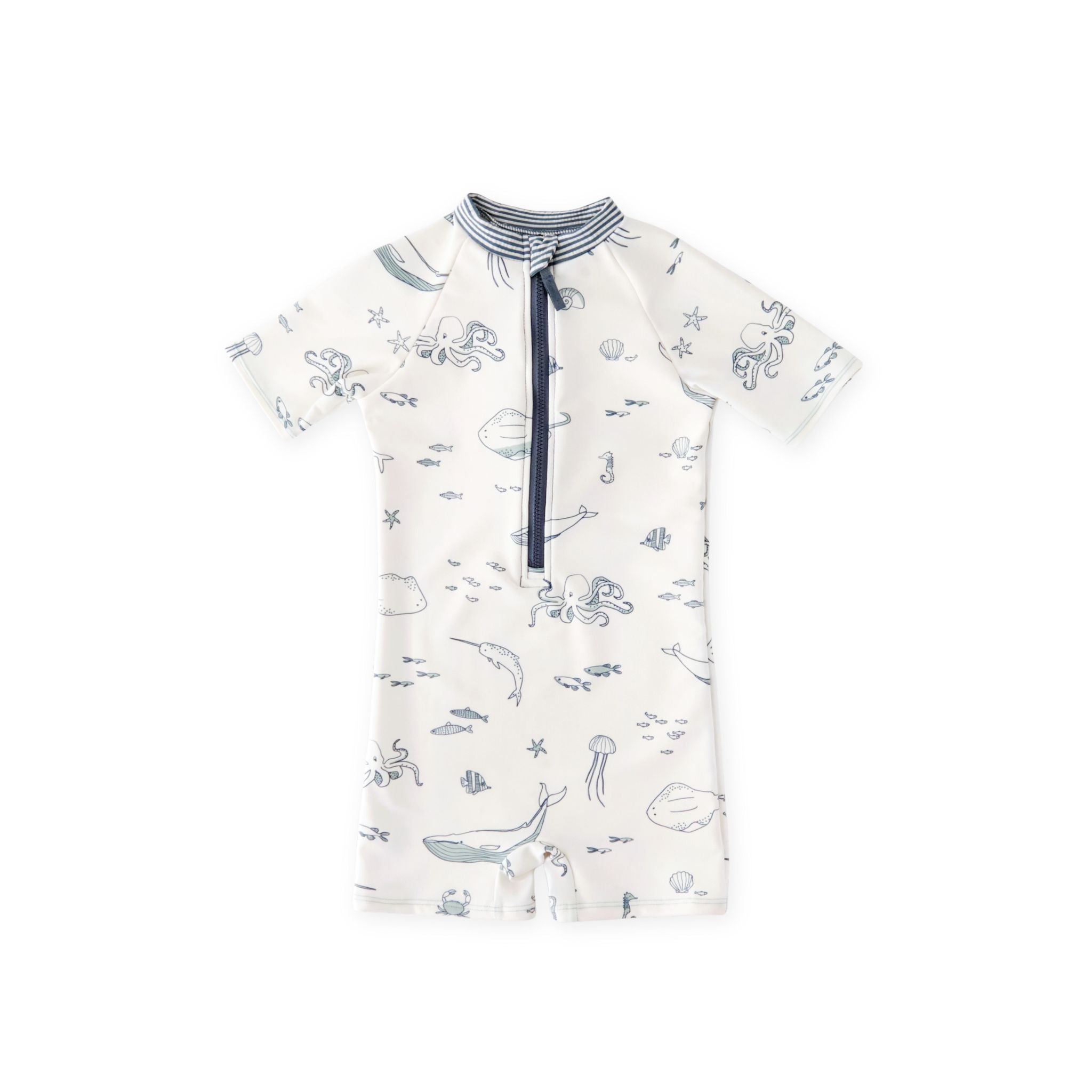 swim short sleeve one piece life aquatic in blues pattern