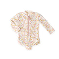 swim long sleeve hip ruffle one piece floret in multi pattern
