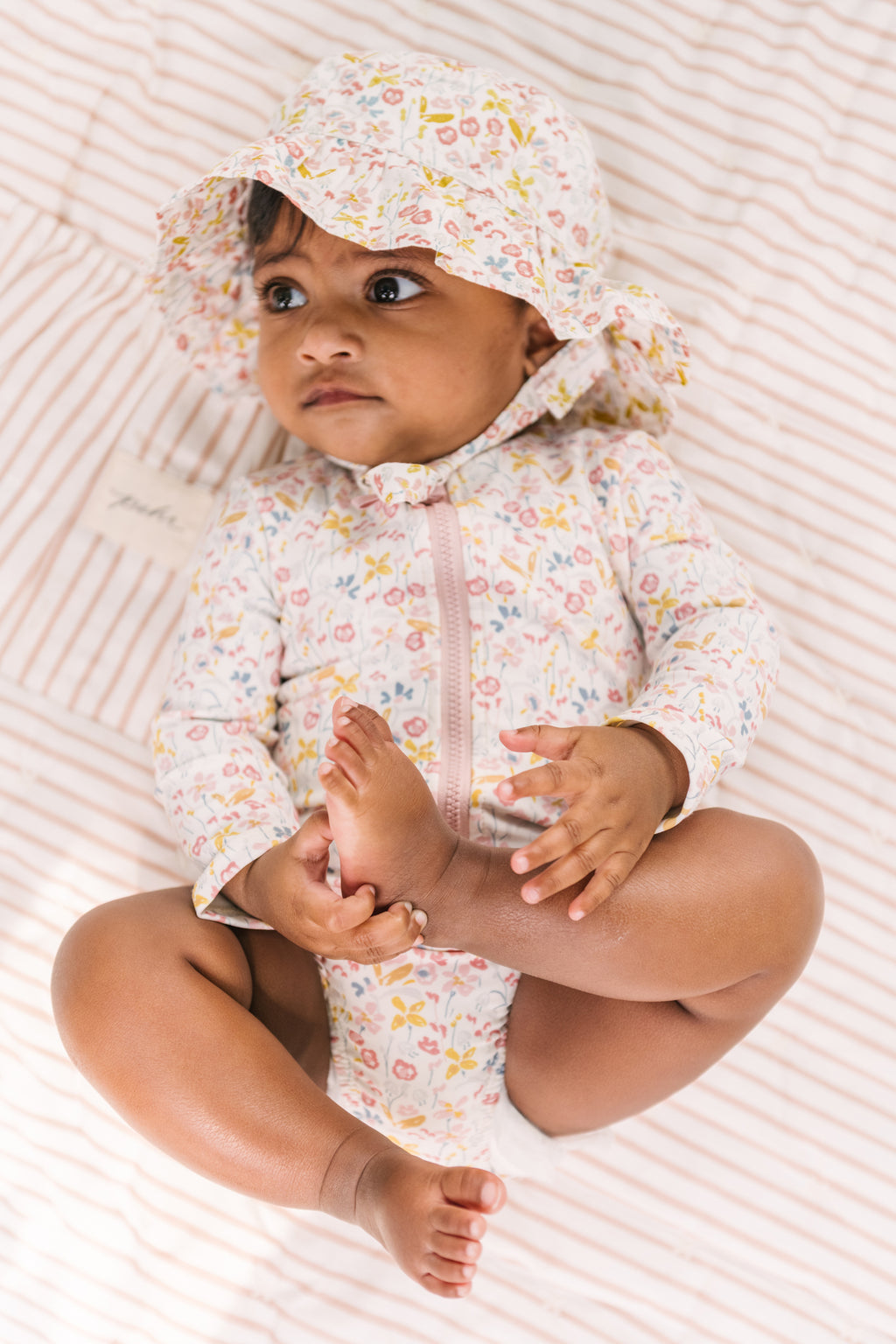 swim long sleeve hip ruffle one piece floret
