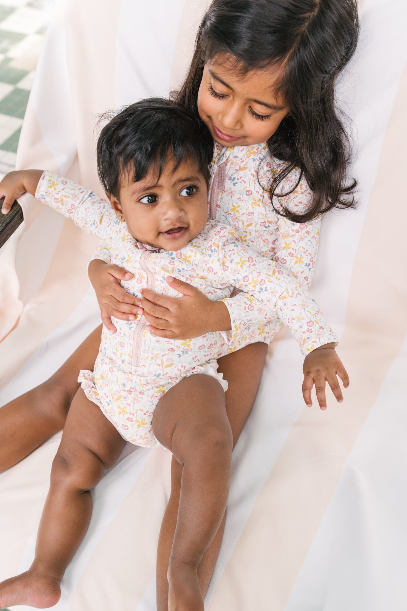 Swim Long Sleeve Hip Ruffle One-Piece - Floret