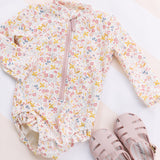 Swim Long Sleeve Hip Ruffle One-Piece - Floret