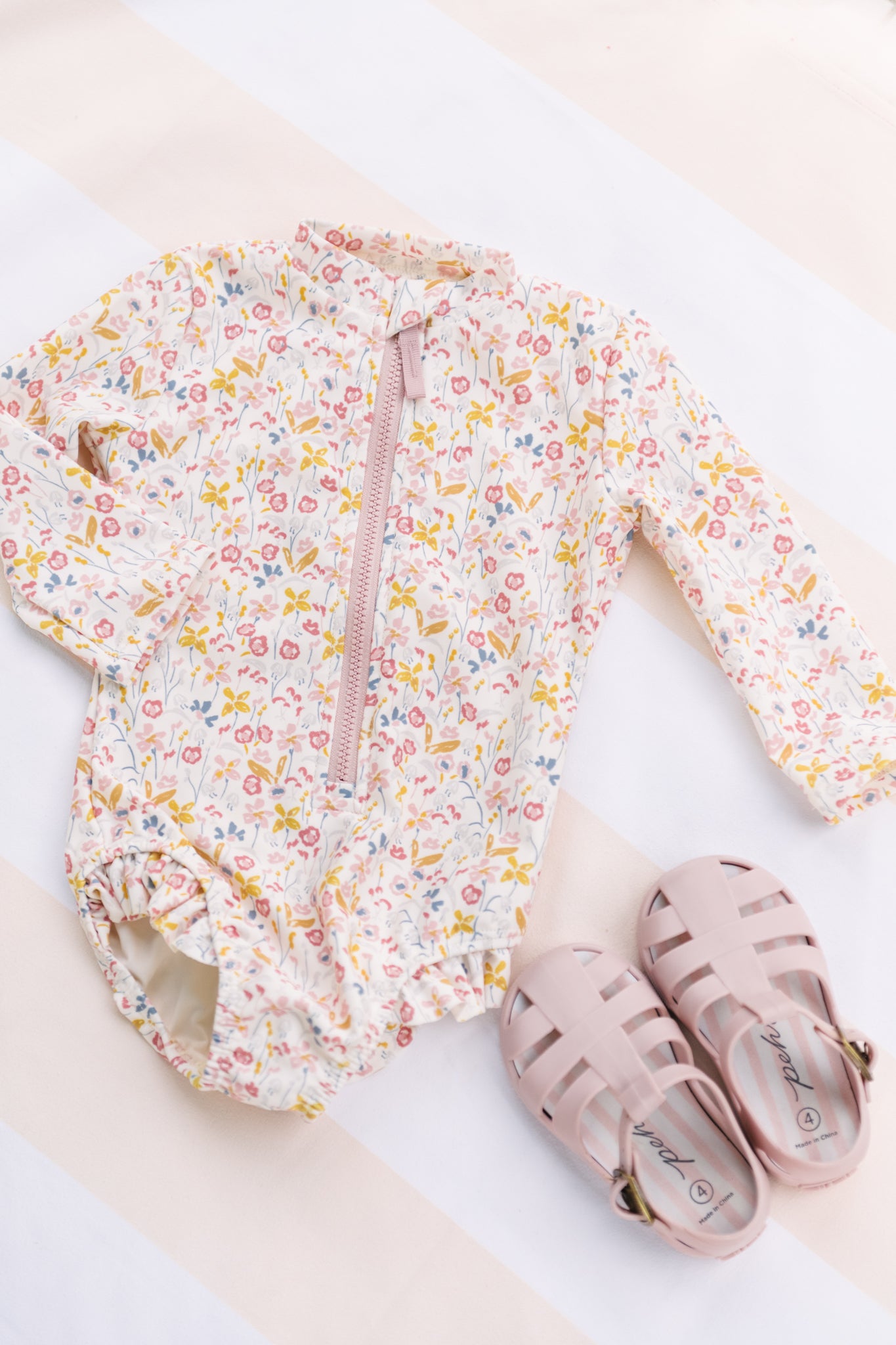 Swim Long Sleeve Hip Ruffle One-Piece - Floret