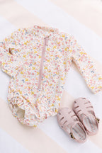 swim long sleeve hip ruffle one piece floret