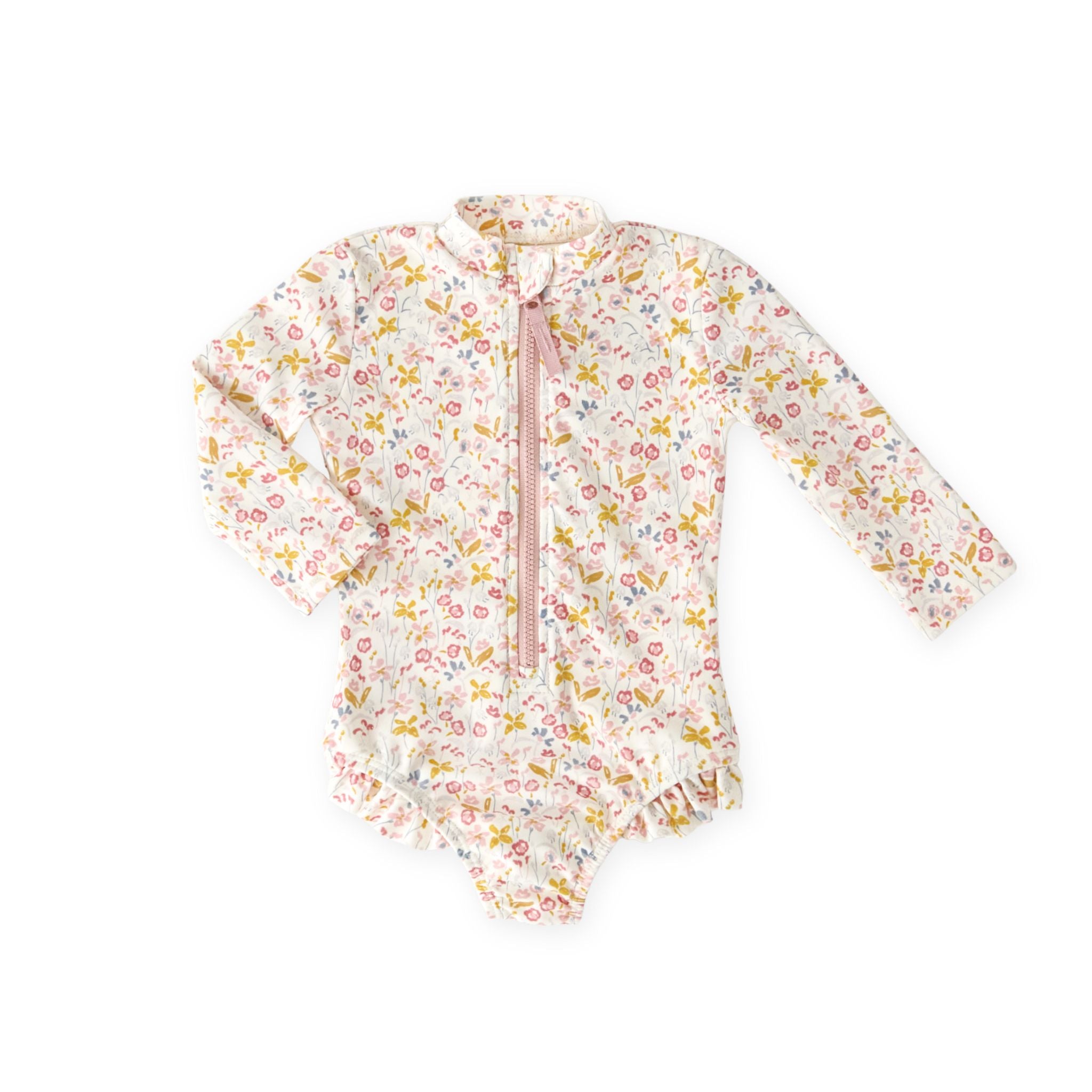 swim long sleeve hip ruffle one piece floret