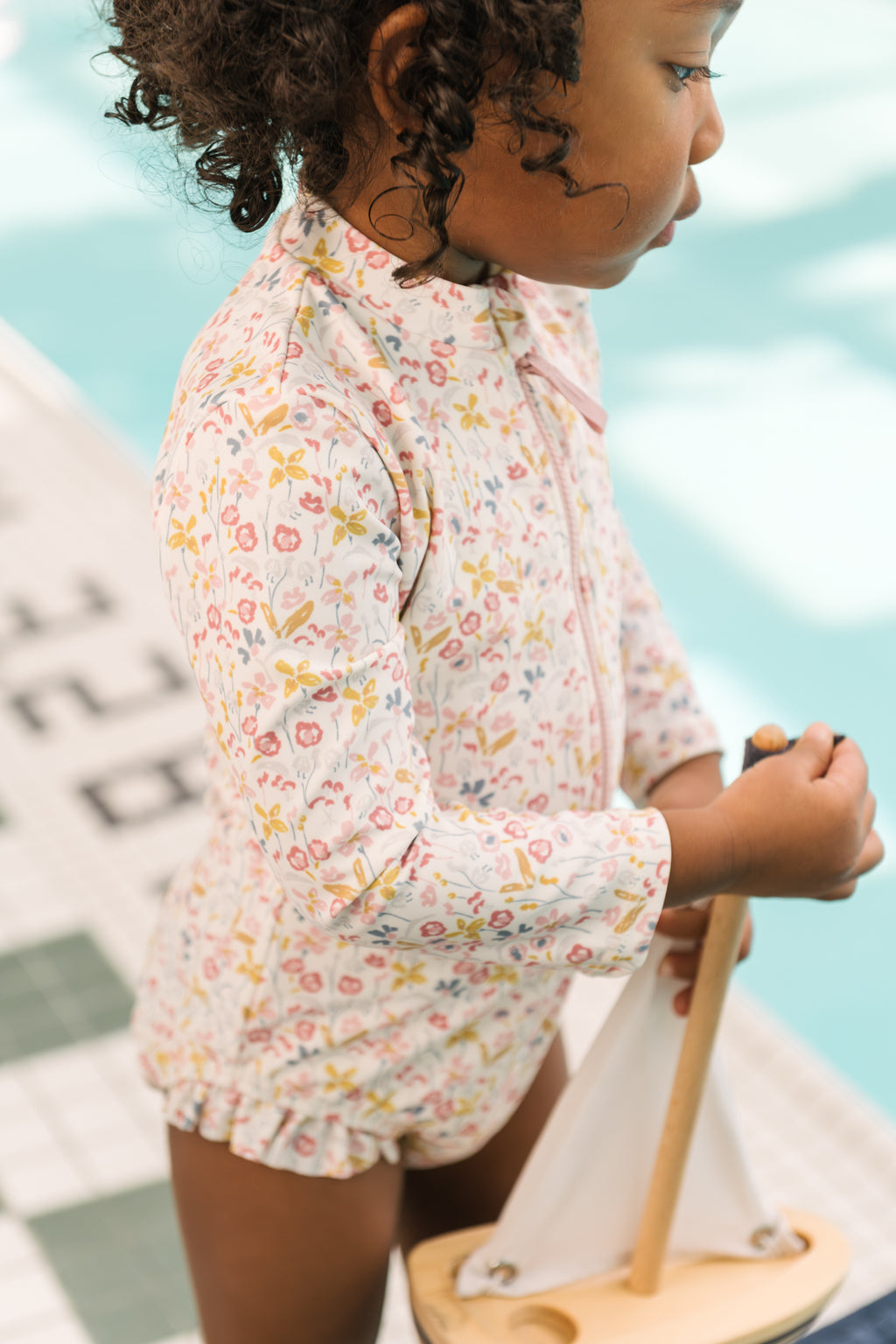 swim long sleeve hip ruffle one piece floret