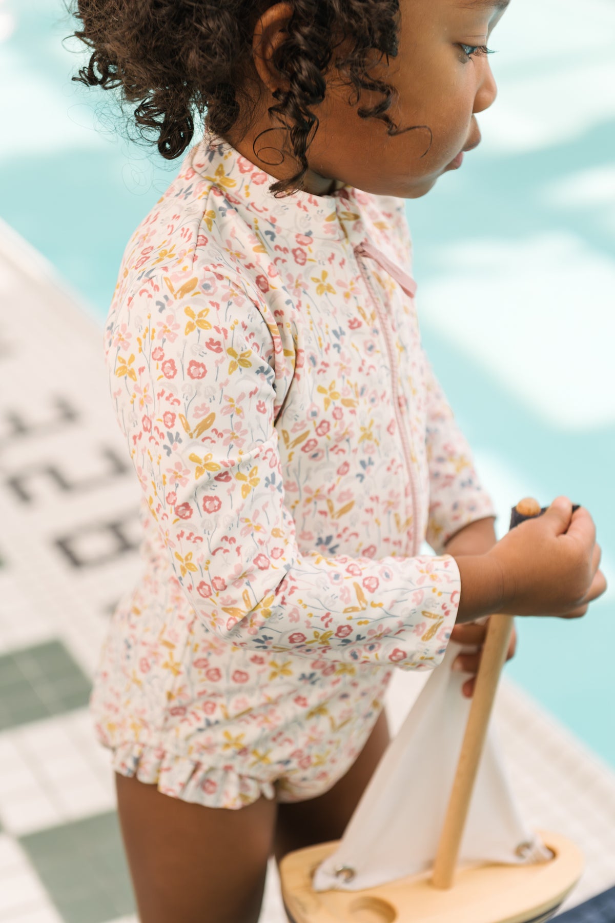 swim long sleeve hip ruffle one piece floret