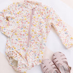 Swim Long Sleeve Hip Ruffle One-Piece - Floret